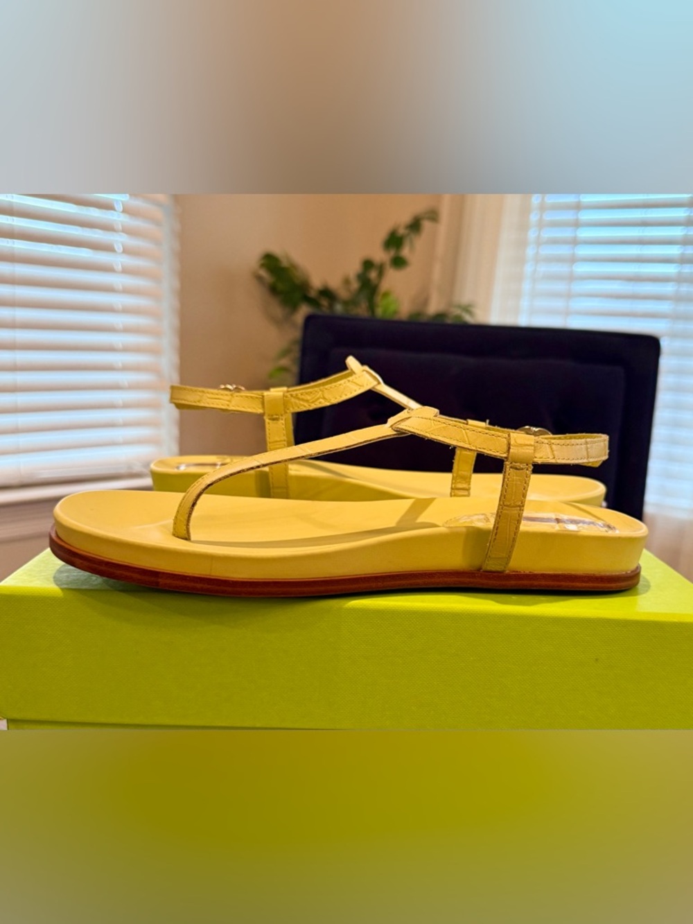 Sam Edelman Naomi Leather T-Strap Sandals |Sz. 6.5M |Kiwi/Pale Green (NWB) - Picture 5 of 7
